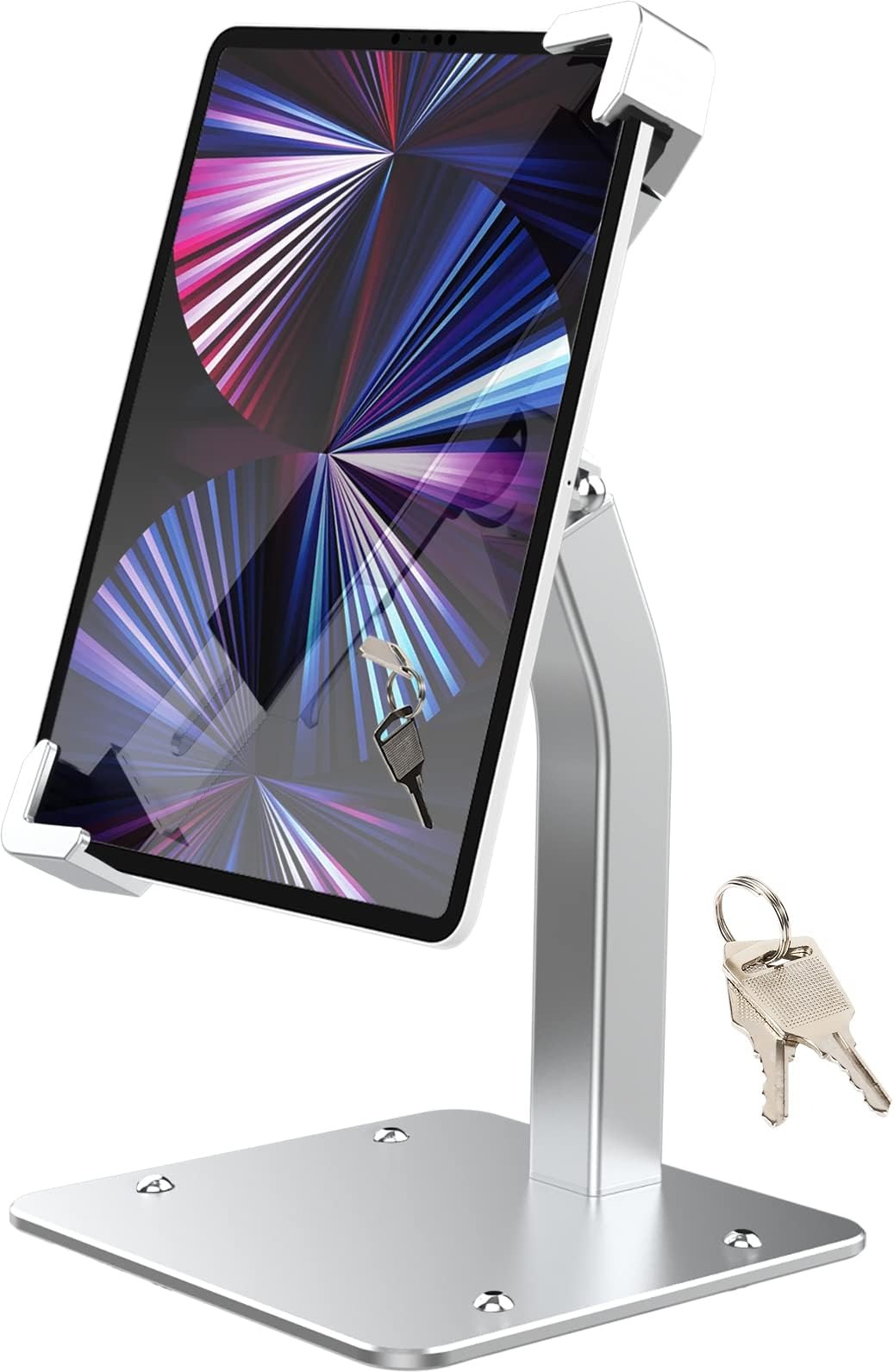 woleyi Tablet Anti-theft Table Stand, iPad Desk Stand with Lock and Key, Aluminum Security Stand for iPad Pro 12.9/ Air, Surface, Galaxy Tabs (Large Tablet 9-14")